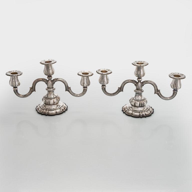 Carl M. Cohr, a pair of silver candelabra, Fredericia, Denmark, 1940.