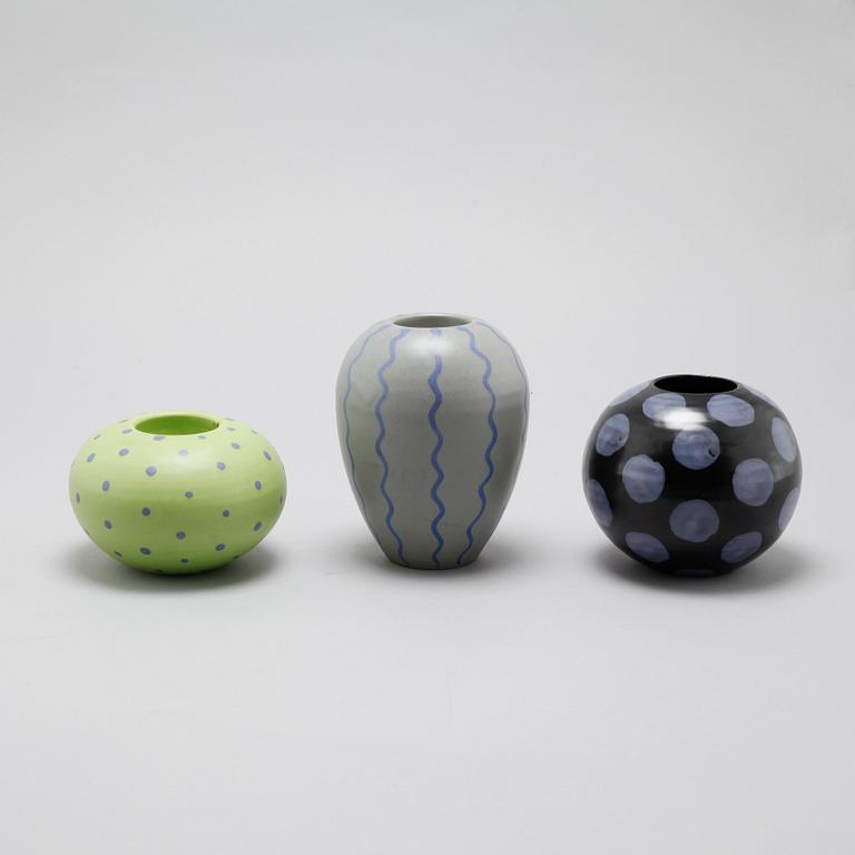 One vase, one bowl and three candleholders from Paradisverkstan at Öland, late 20th century.