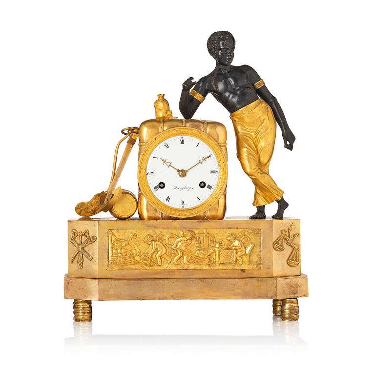 An Empire ormolu and patinated bronze 'Le Matelot'  mantel clock by P. Strengberg (active 1802-1831).