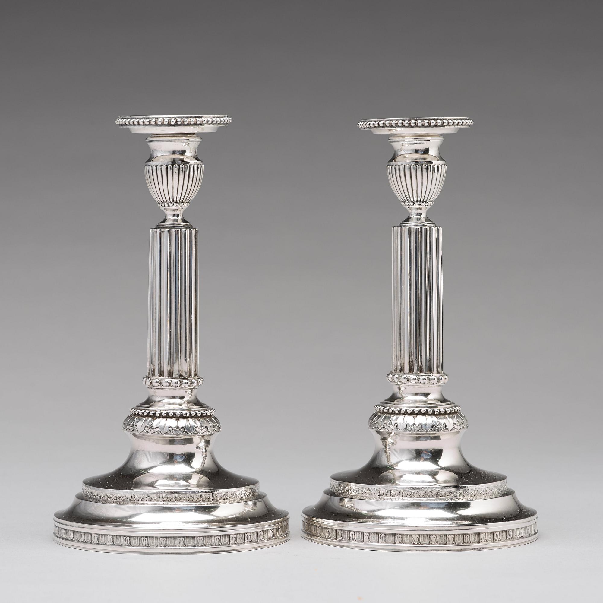 A pair of 18th century silver candlesticks, mark of Simson Ryberg, Stockholm 1787.