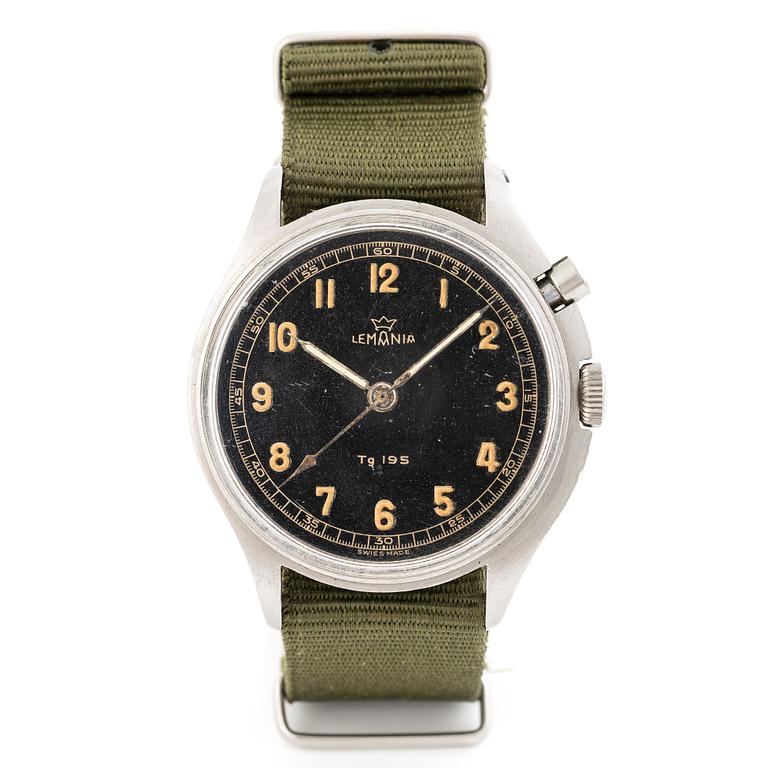 Lemania, Tg 195, "Three Crowns", chronograph, wristwatch, 40 mm.