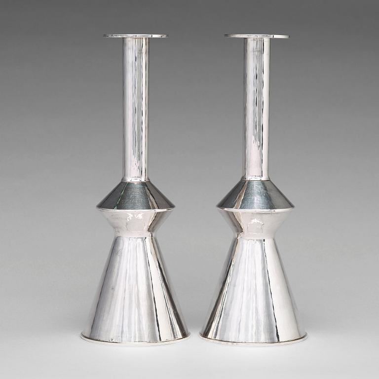 Sigurd Persson, a pair of sterling silver candlesticks, executed by the silversmith Johann Wist, Stockholm 1970.