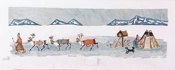 Lars Pirak · PIRAK, LARS, färglitografi, sign. o numr. 128/138