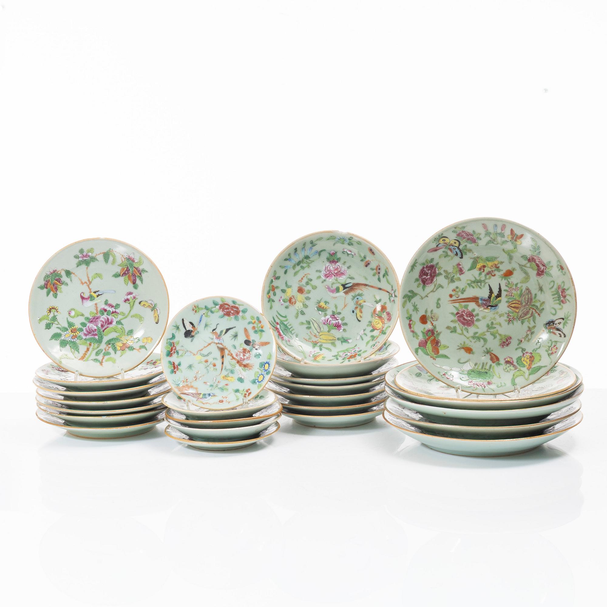A set of 25 Canton famille rose dishes, 19th century.