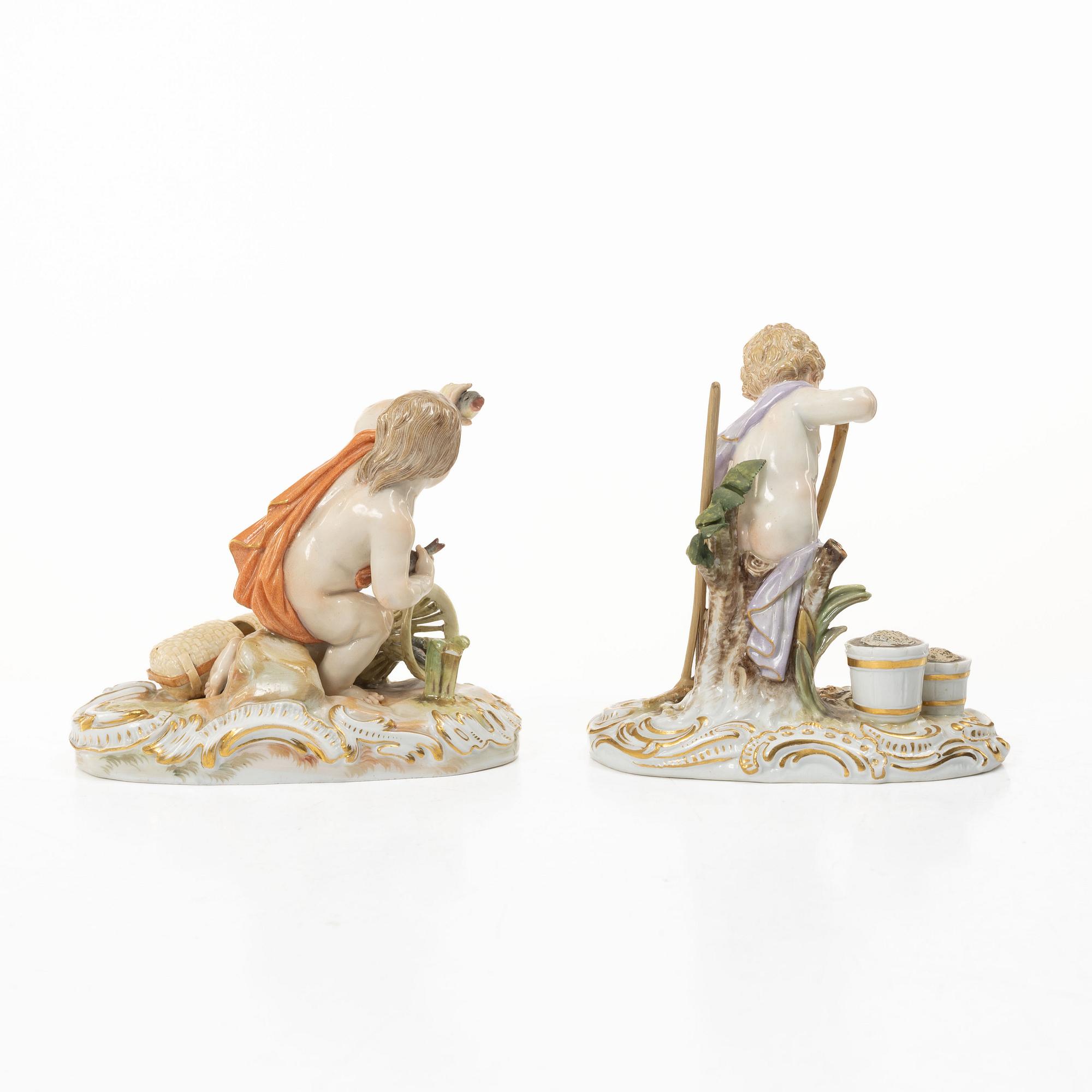 Meissen, Two porcelain figurines, allegories of earth and water, circa 1900.