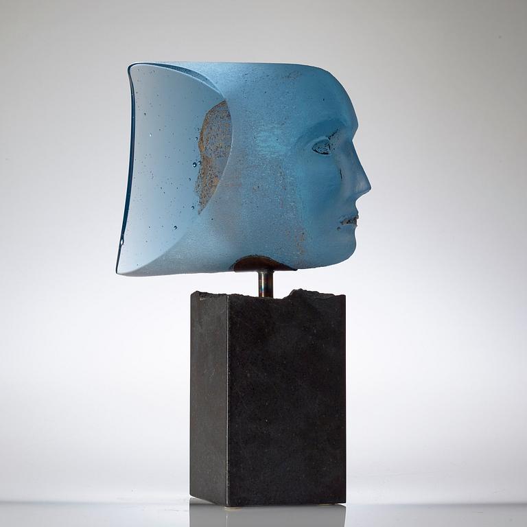 BERTIL VALLIEN, skulptur "Janushuvud", Kosta Boda 2007, unik.