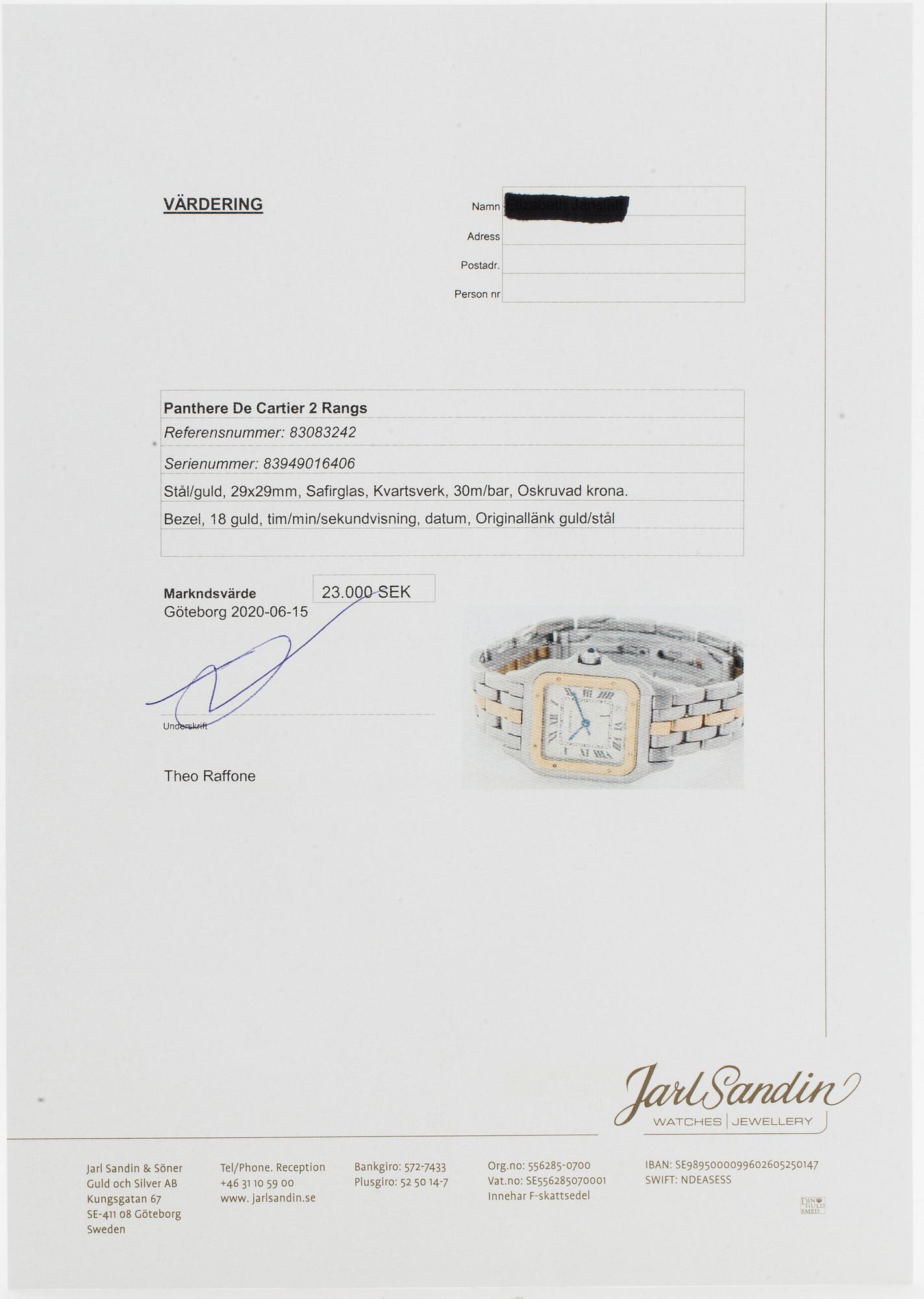 CARTIER, Panthère, armbandsur,  26,5 x 26,5 (36) mm.