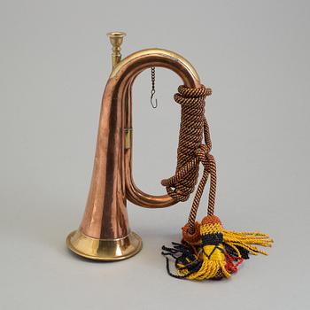 A first half of the 20th century copper and brass Royal Artillery Bugle from Egnland.