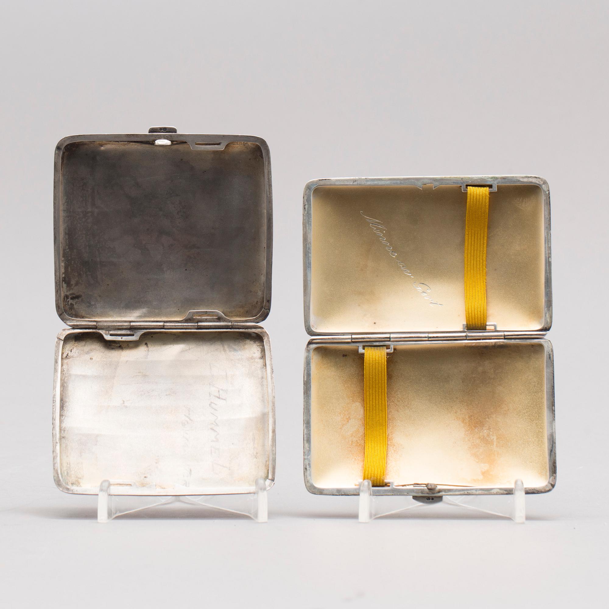 CIGARETTETUI, 2 st, silver. Svenska importstämplar. Vikt ca 142 g.