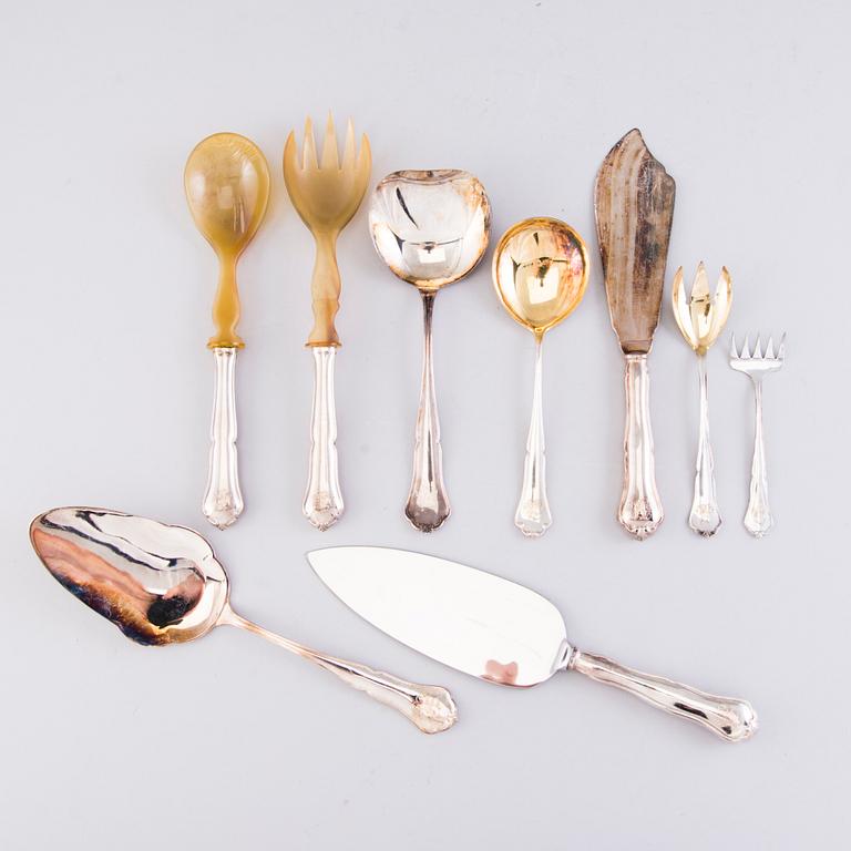 Chippendale silver cutlery, 34 pcs, Finnish hallmarks from the latter half of the 20th Century.