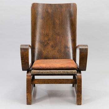 CARL-JOHAN BOMAN, Fåtölj, "Flexibla stolen",  N. Bomans Ångsnickeri Åbo. 1930-tal.