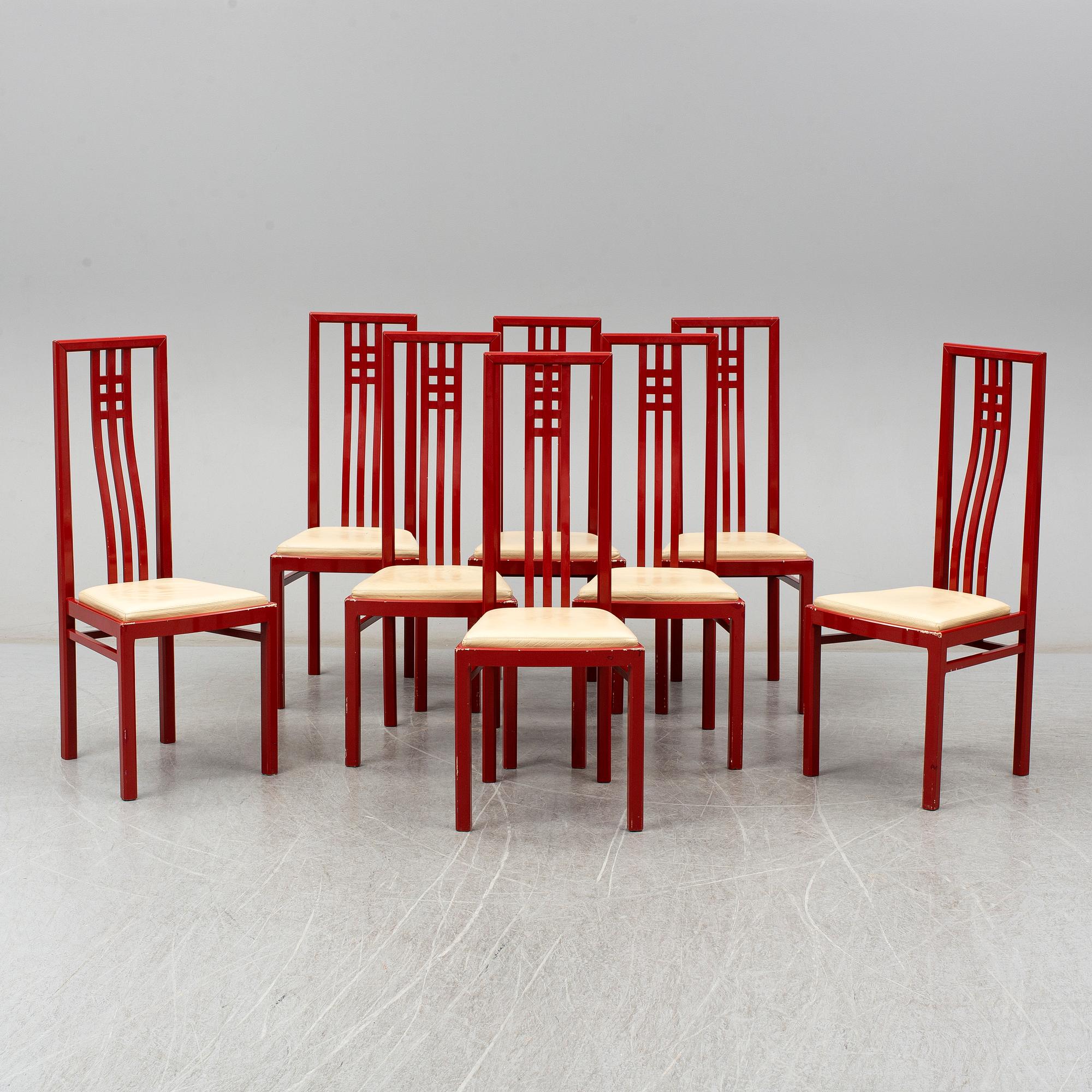 a set of eight chairs by Wards Atelier in the late 20th century.