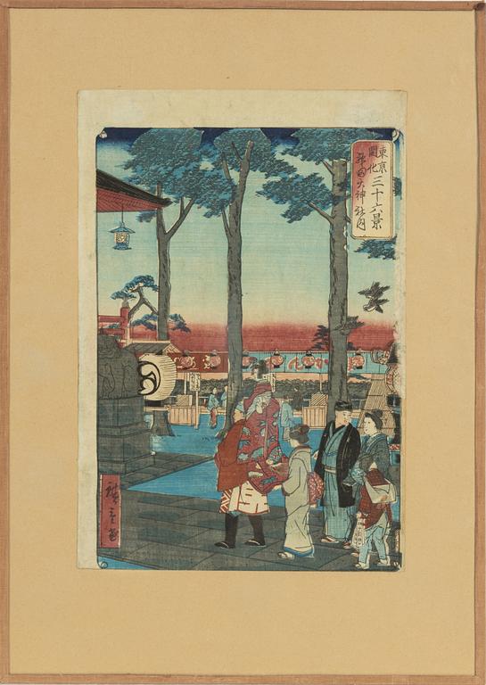 Utagawa Hiroshige II, färgträsnitt, 2st, Japan, 1800-talets andra hälft.