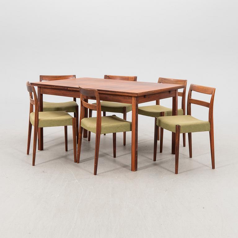 A Nils Jonsson jakaranda dining group 7 pcs Troeds Bra Bohag, Bjärnum, mid-20th century.