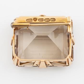 Brosch, 14K guld med rökkvarts, Finland.