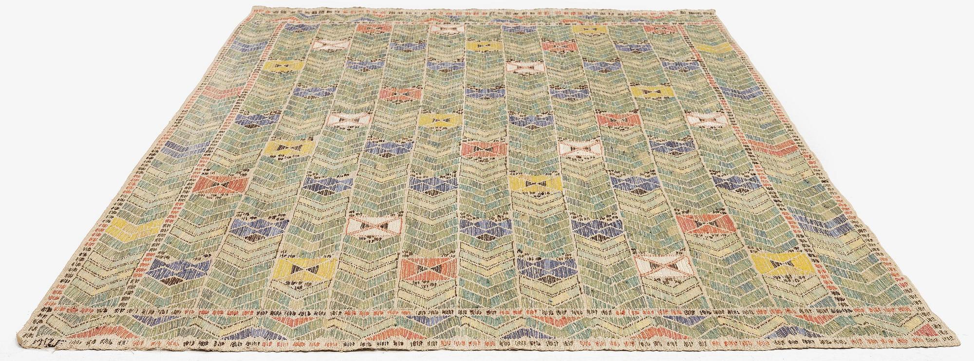 Märta Måås-Fjetterström, draperi, "Rågen", inplock på linnebotten, ca 246 x 147 cm, signerad MMF.