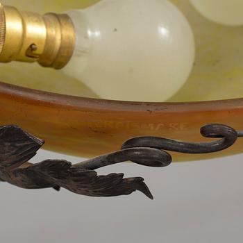 A Muller Croismare glass and metal ceiling lamp, Nancy, first half of 20th Century.