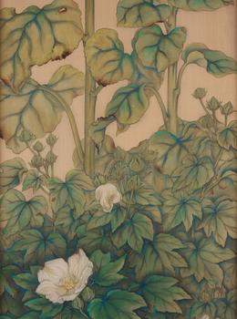 A Silk painting of sunflowers by unidentified artist, early 20th Century.