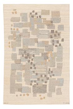 RUG. Flat weave. 240 x 160 cm. Signed JLH IMV (Jönköpings Läns Hemslöjd, Inga-Mi Varneus Rydgren). Around 1960.