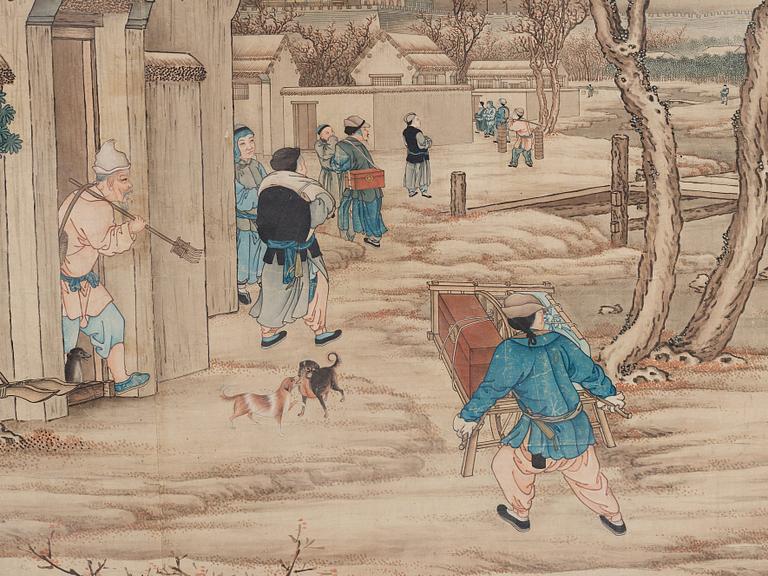 A large Chinese tapestry/painting by an unknown artist, colour and ink on paper, late Qingdynasty / early 20th Century.