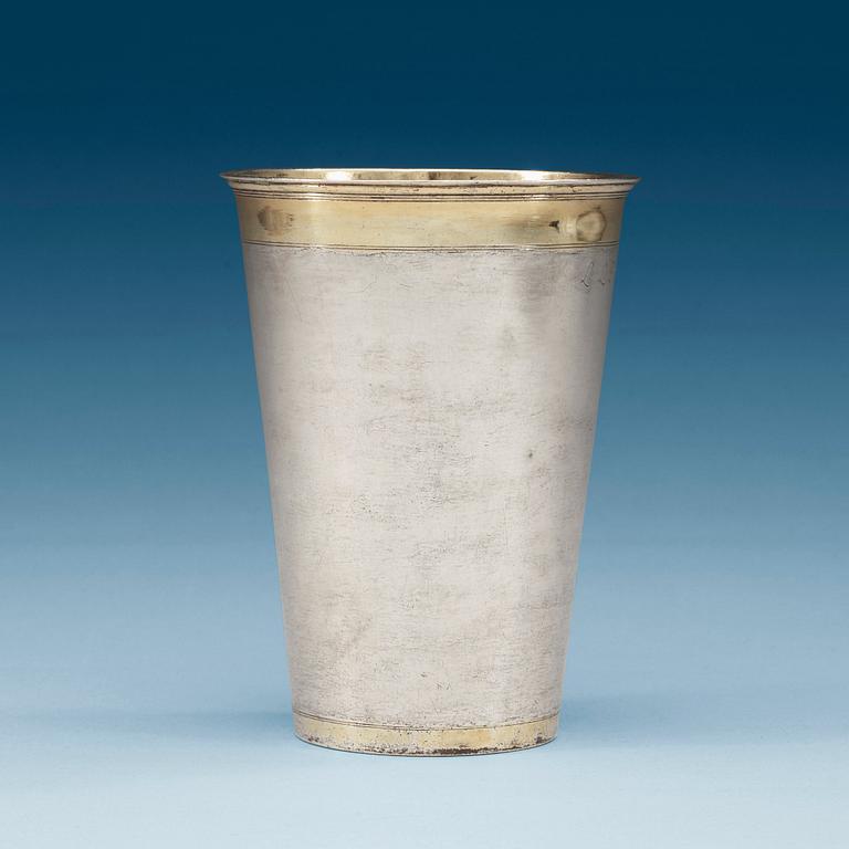 A Swedish late 17th century parcel-gilt beaker, unmarked.