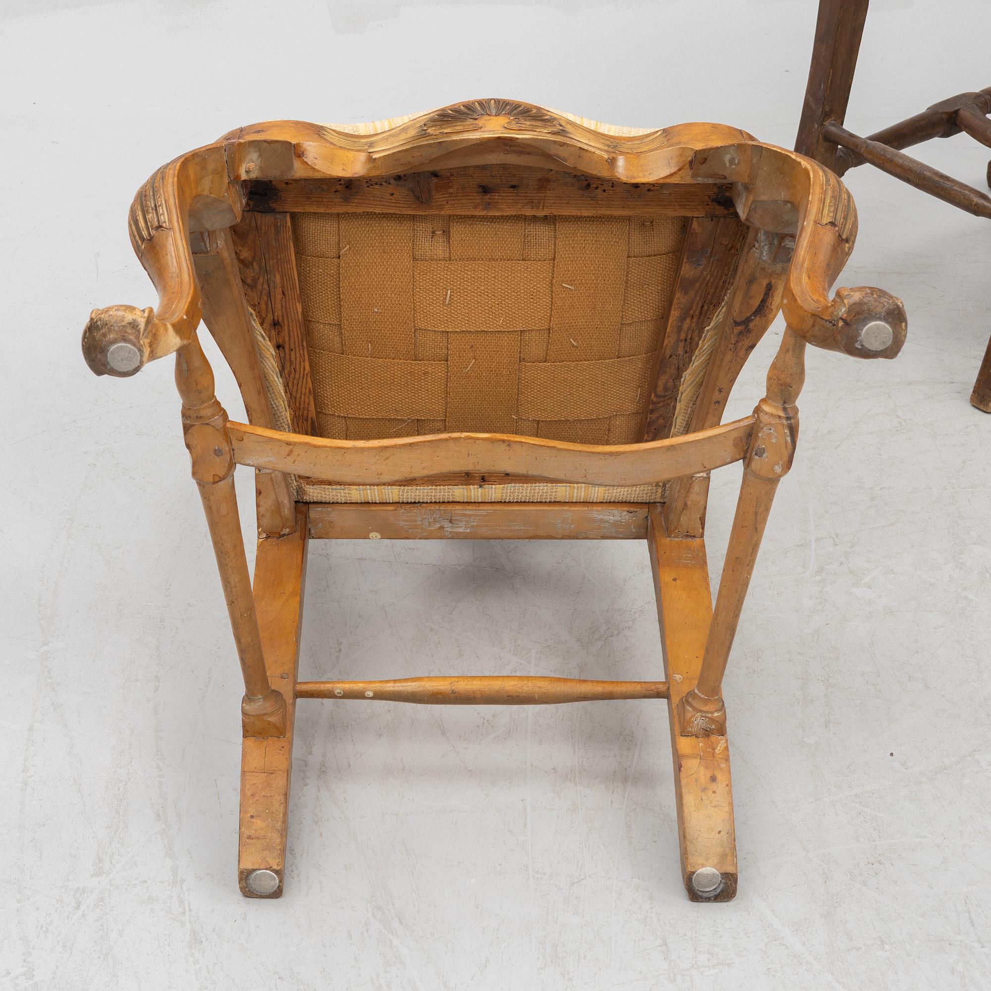 A set of six similar rococo chairs, 18th century.