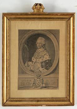 An 18th century  engraving of Swedish King Gustaf III, 1773.