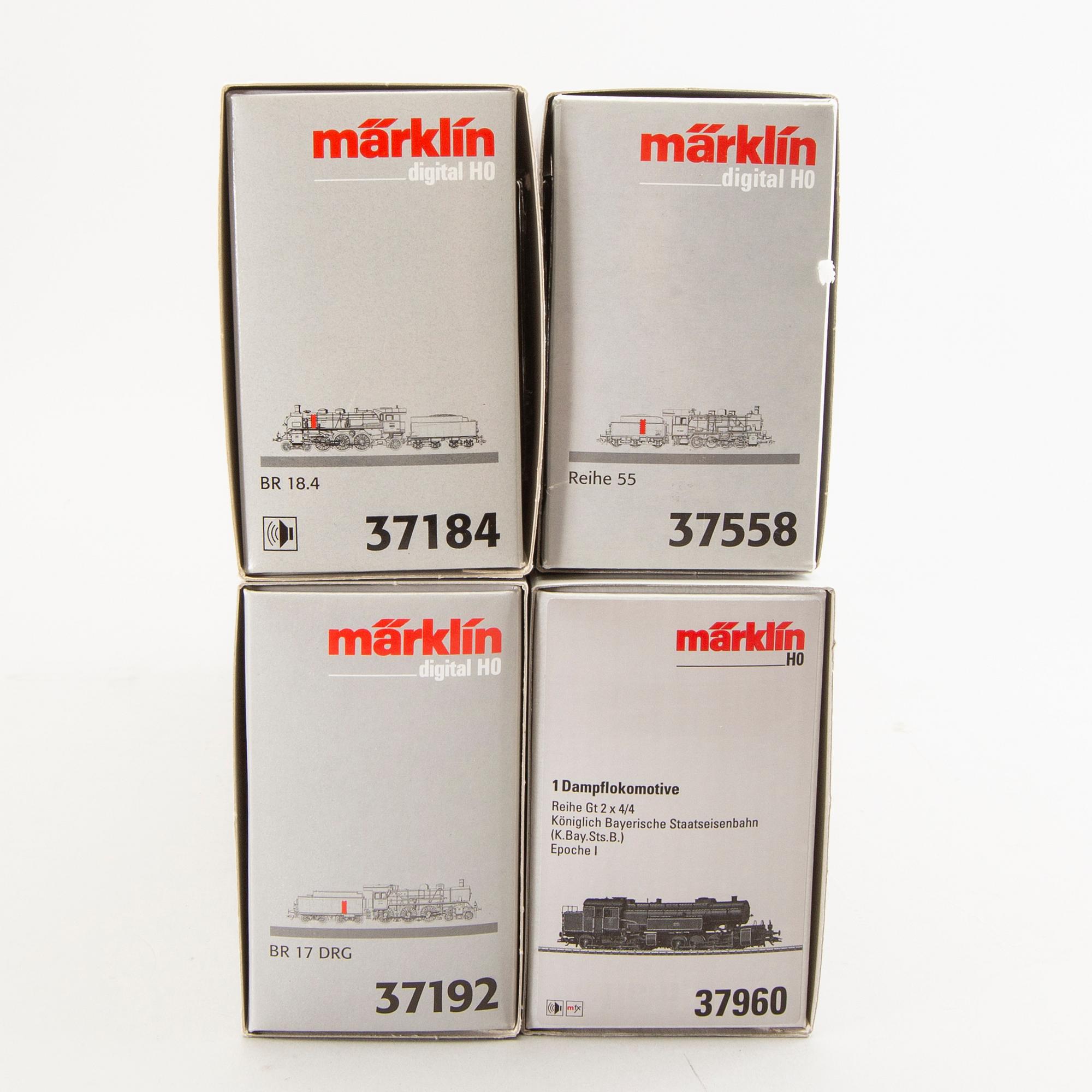 Märklin, 4 st ånglok, 37192, 37184, 37960 samt 37558, H0.