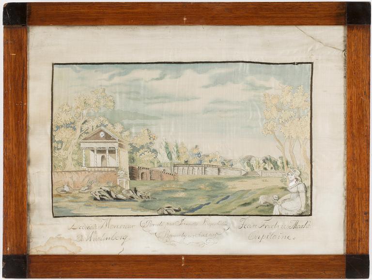 SIDENBRODERI, signerad Jeanette Lagerholm, daterad 1819.
