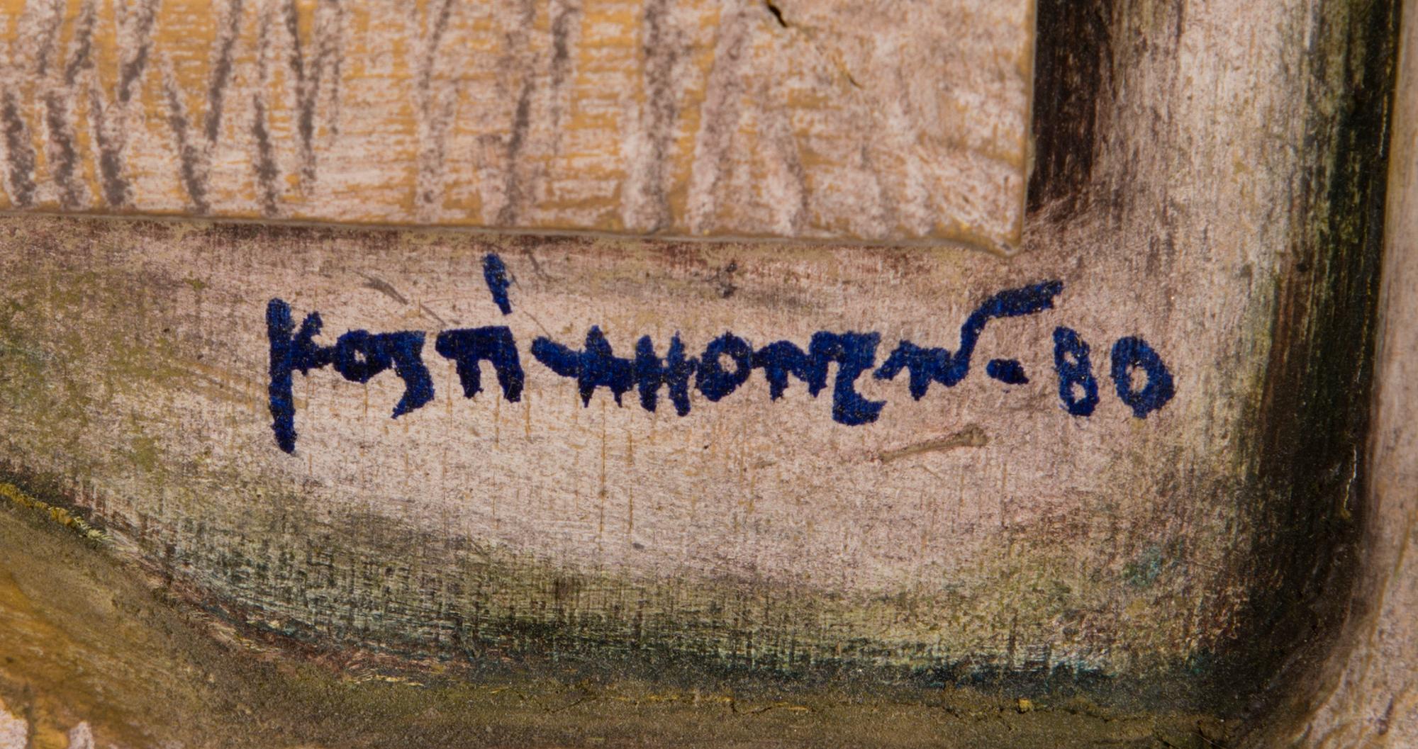 KOSTI AHONEN, oil on board, wooden relief, signed and dated -80.