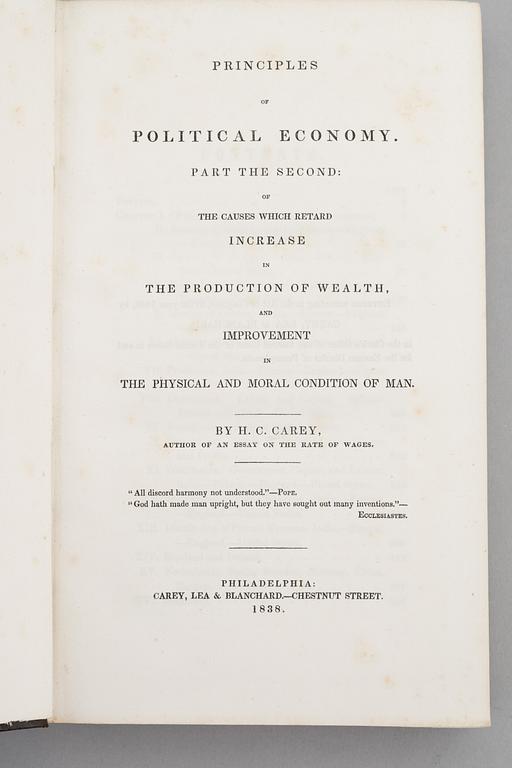 Carey’s ”Principles of Political Economy” complete in 4 parts (3 vols).