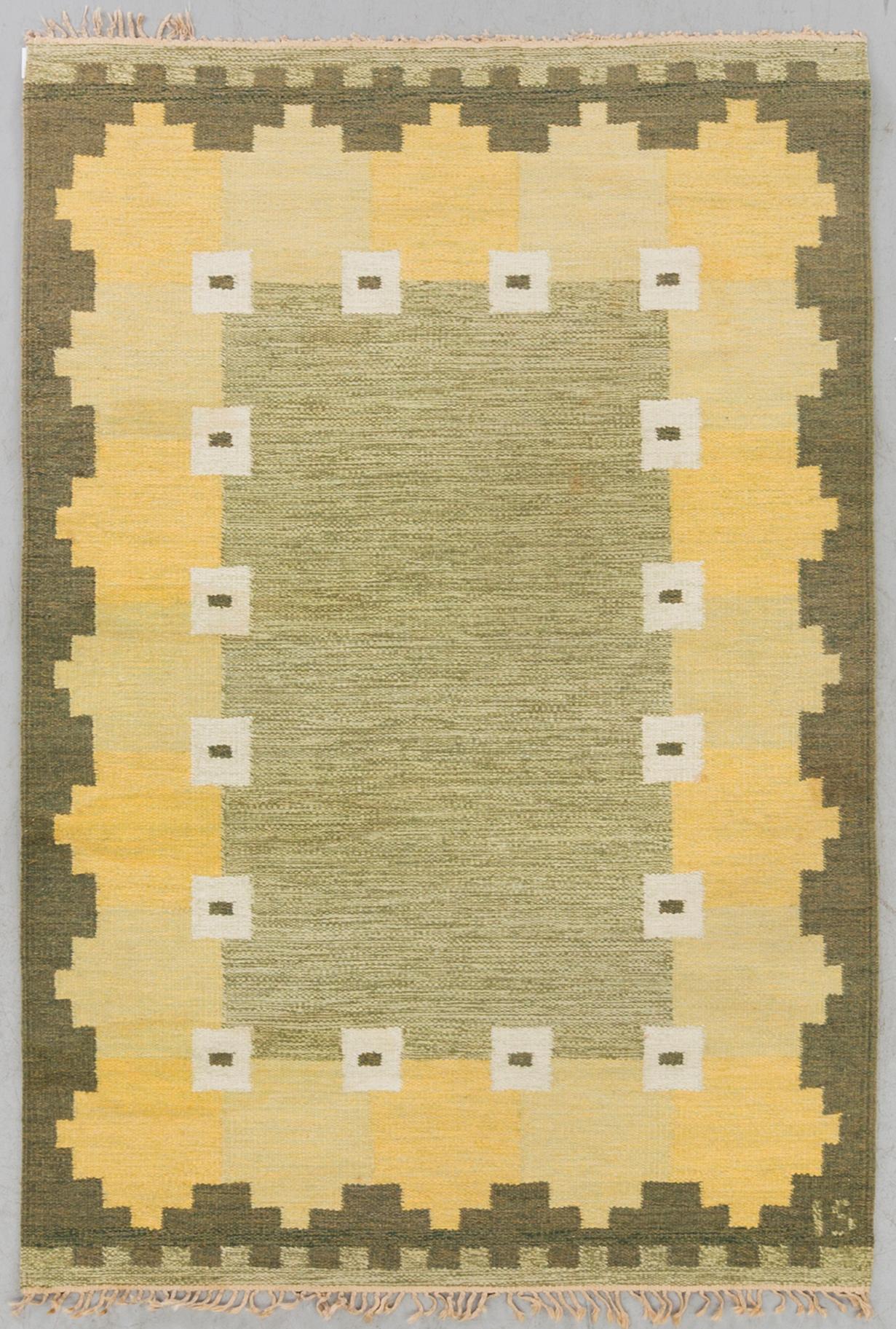 A flat weeved carpet, Ingegerd Silow signed IS.