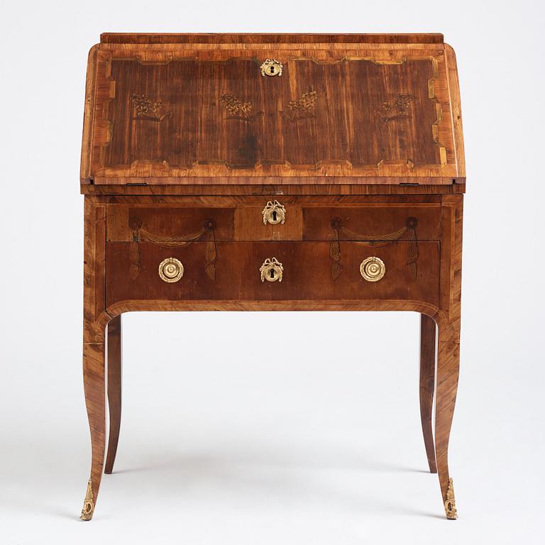 A Gustavian secretaire attributed to  J Hultsten (master in Stockholm 1773-1794), late 18th century .