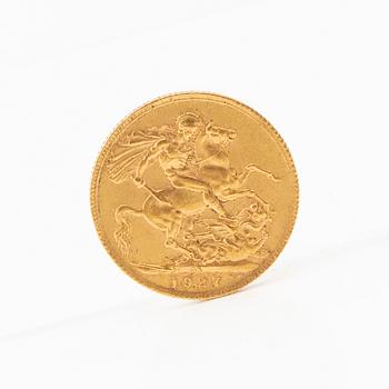 Gold coin 1 Sovereign 1917 United Kingdom George V.