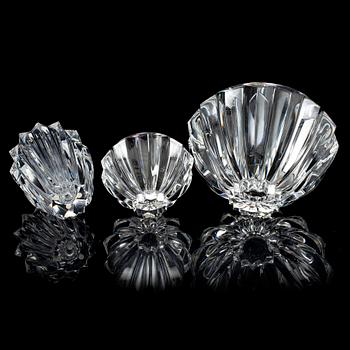 ERIKA LAGERBIELKE, a glass 'Zodiak' vase and two bowls from Orrefors.