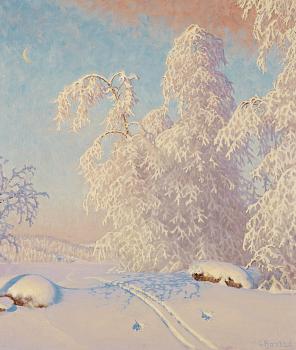 895. Gustaf Fjaestad, Skidspår i snön.