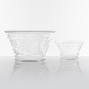 Edward Hald, skålar, 2 st, glas, Orrefors, 1920-tal.