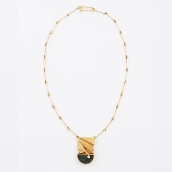Björn Weckström, necklace, "Aztec", 18K gold with zoisite and brilliant-cut diamond. Lapponia 1976.