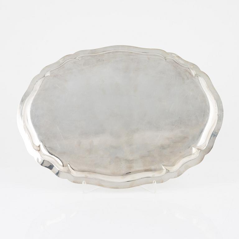 A Rococo style silver tray, Swedish import mark, 20th Century.