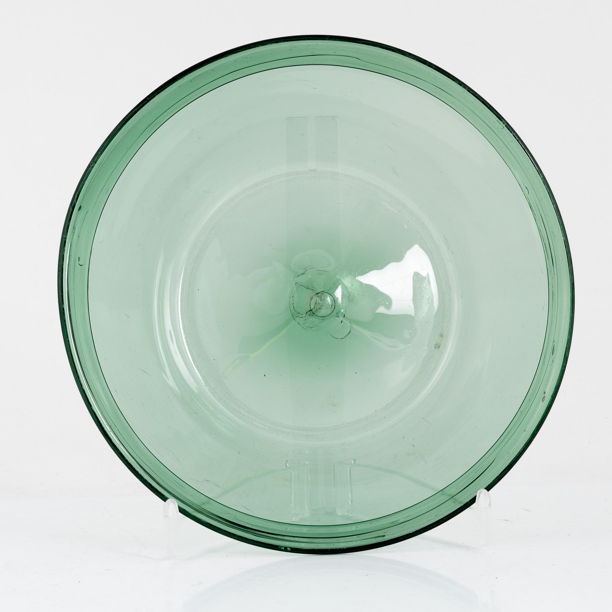 A Swedish pale green glass bowl around year 1800.