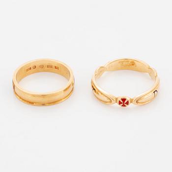Two rings, 18K gold and enamel.