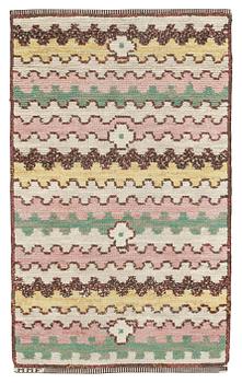 RUG. Part of the pattern "Lunden". Knotted pile. 115 x 67,5 cm. Signed MMF.