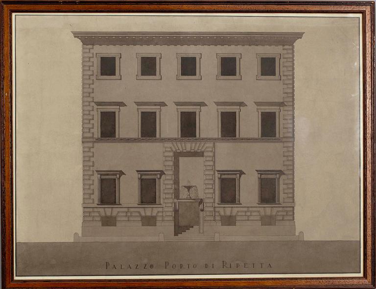 1800-LUKU/TAL TUNTEMATON/OKÄND, PALAZZO PORTO DI RIPETTA, tusch.
