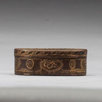 SNUSDOSA, gustaviansk, förgylld koppar, 1700-tal.