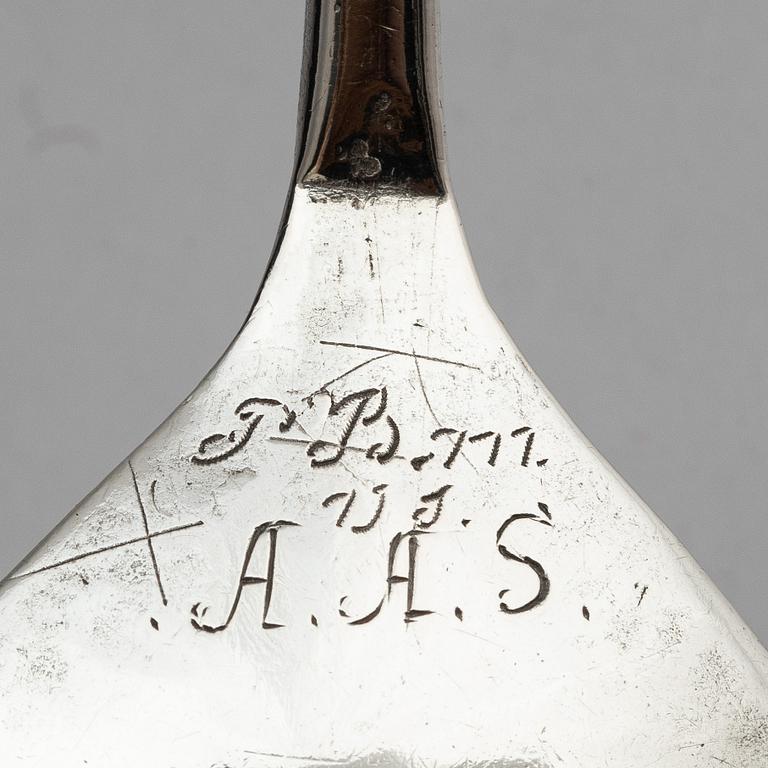 An 17/18th century late Baroque silver spoon, unclear mark, Scandinavia.