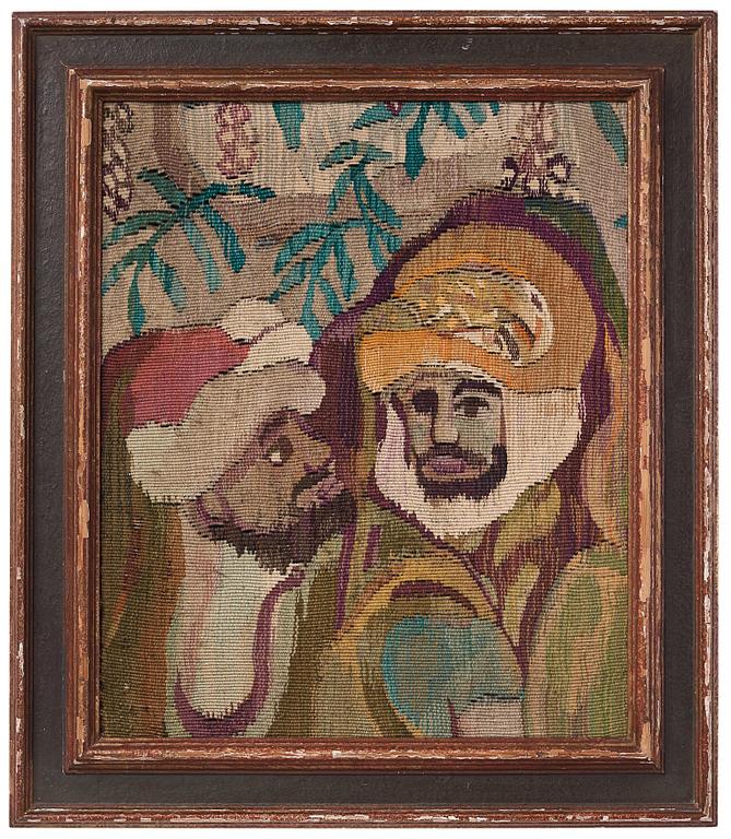 Sven X:et Erixson, A tapestry sample for "Melodier vid torget", tapestry weave, ca 64 x 53 cm, Sven X:et Erixson and Barbro Nilsson.