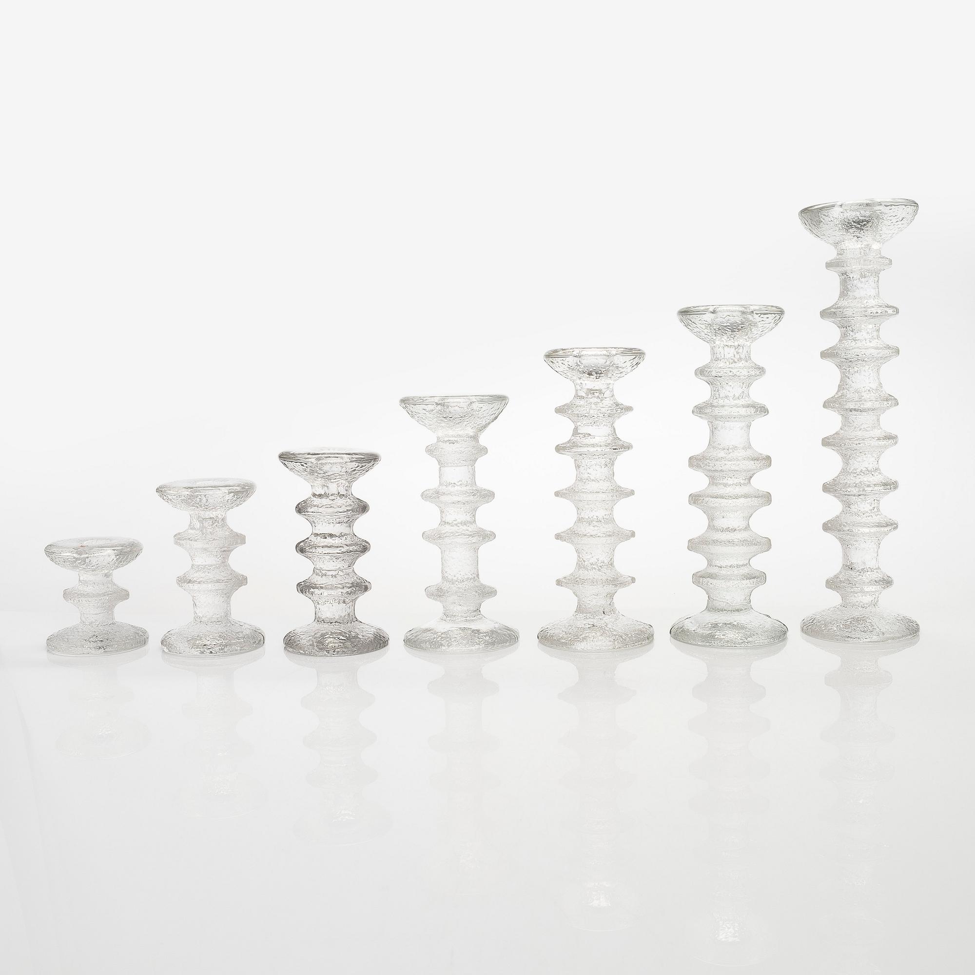 Timo Sarpaneva, a set of eleven 'Festivo' glass candlesticks for Iittala.
