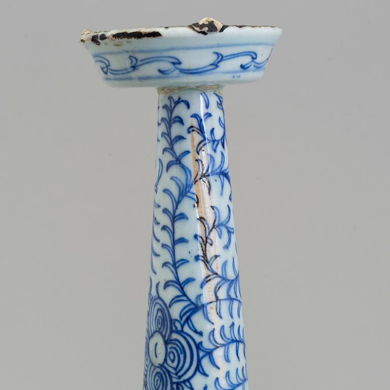A large pair of Chinese blue and white porcelain incense holders/candle holders, Qing dynasty, 19th century.