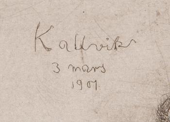 HUGO SIMBERG, linjeetsning och torrnål, plåtsignerad och märkt "Kallvik 3 mars 1901".