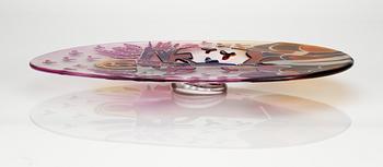 A Bertil Vallien glass dish, Kosta Boda 1989.